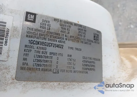 2012 Chevrolet Silverado 2500Hd Work Truck z USA, uszkodzony, nr VIN 1GC0KVEG2CF204622